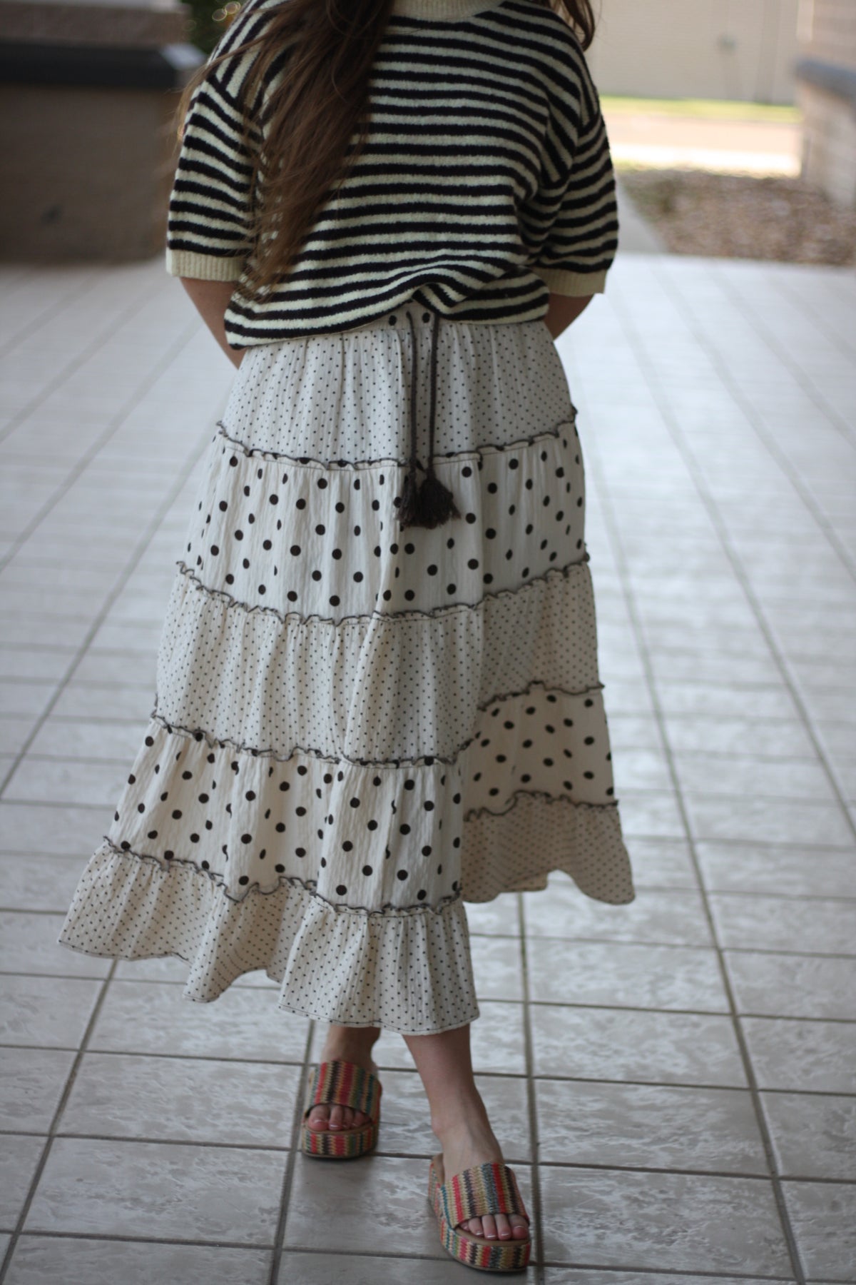 Polka Dot Tiered Midi Skirt