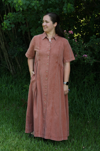 Mineral Washed Cotton Midi Dress