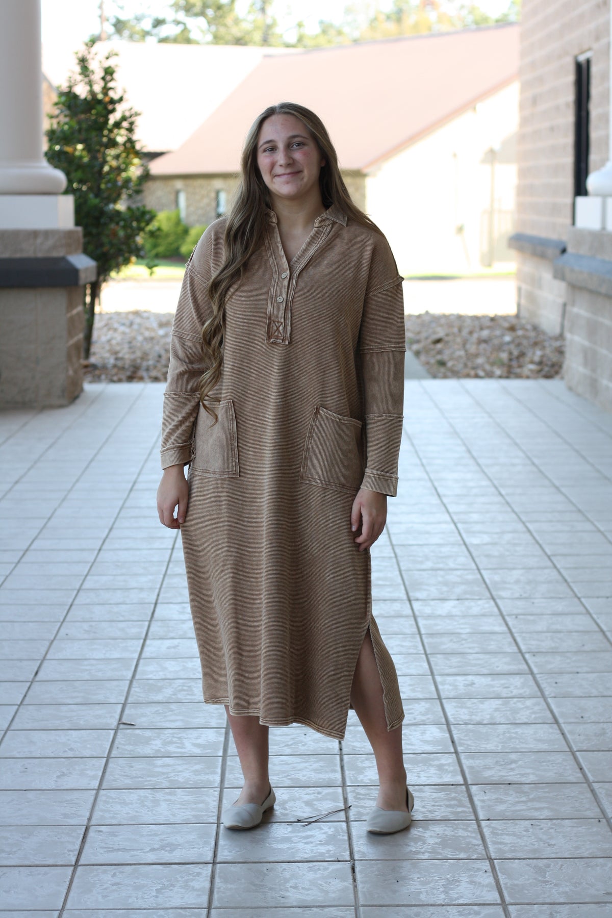 Mineral Washed Henley Dress