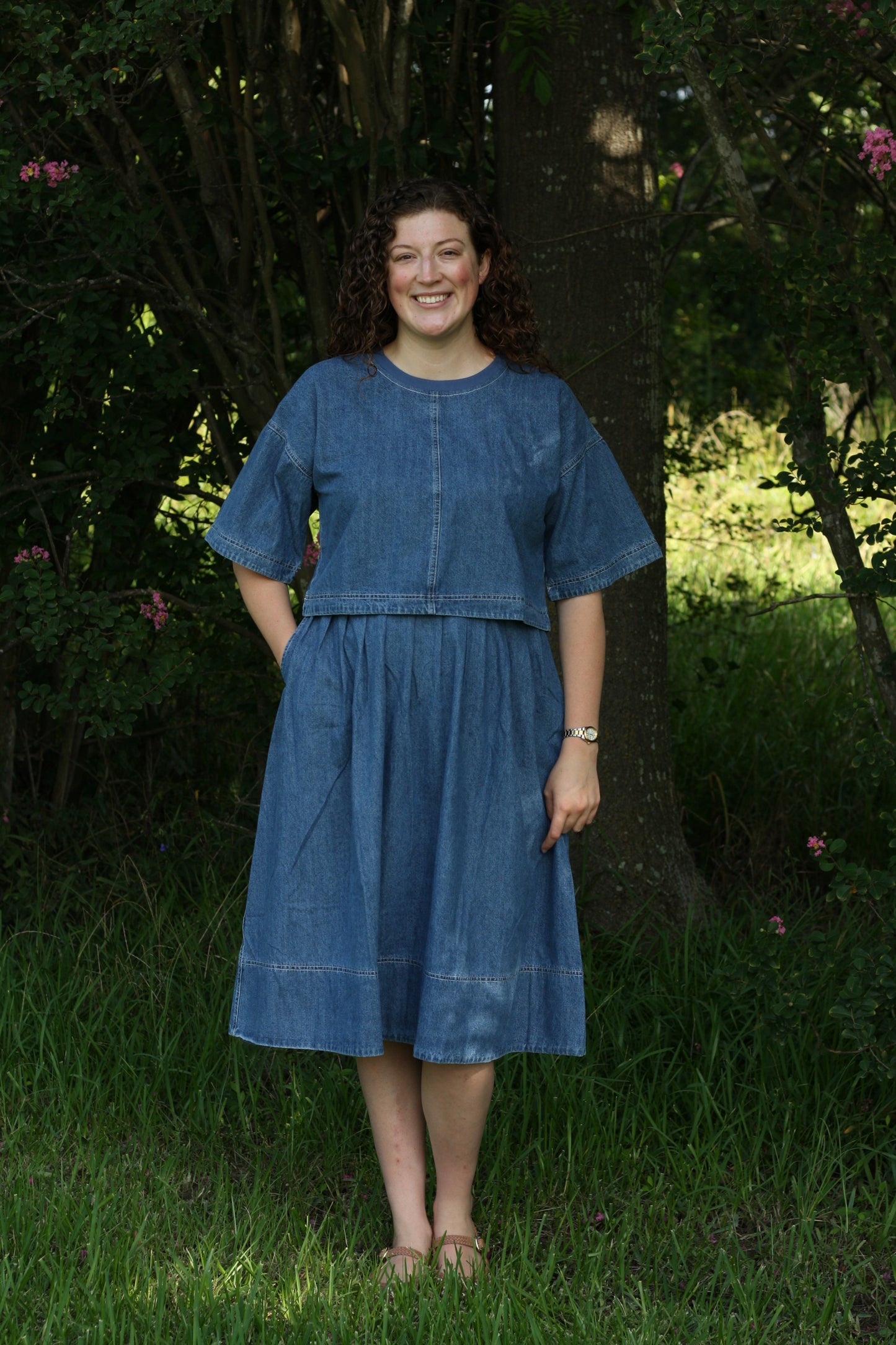 Pleated Denim Skirt Set