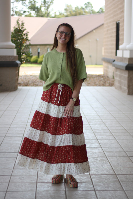 Fall Floral Tiered Maxi Skirt