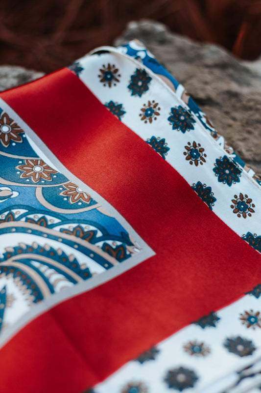 Navy Paisley Floral Trim Scarf