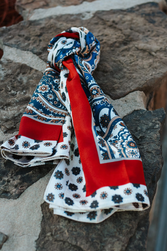 Navy Paisley Floral Trim Scarf