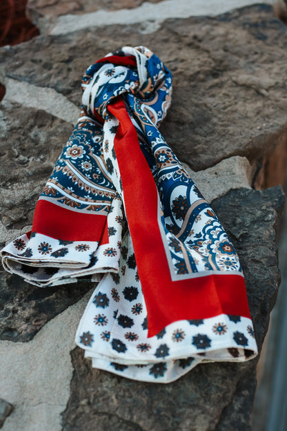 Navy Paisley Floral Trim Scarf