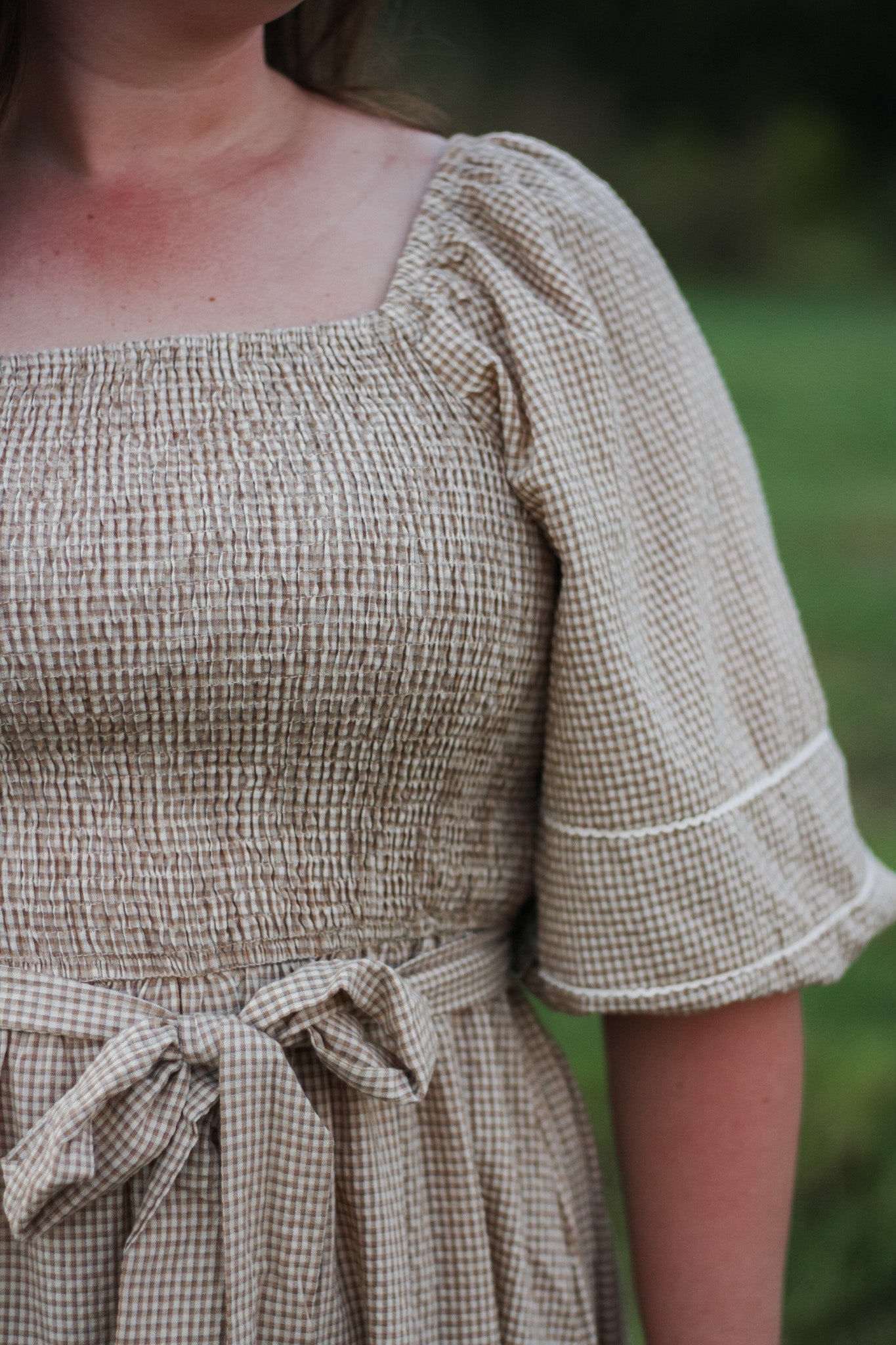 Ribbon Trim Checkered Midi