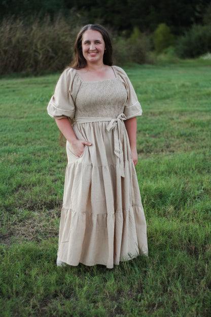 Ribbon Trim Checkered Midi