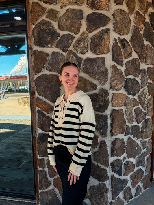 Lace Up Collard Sweater