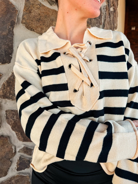 Lace Up Collard Sweater