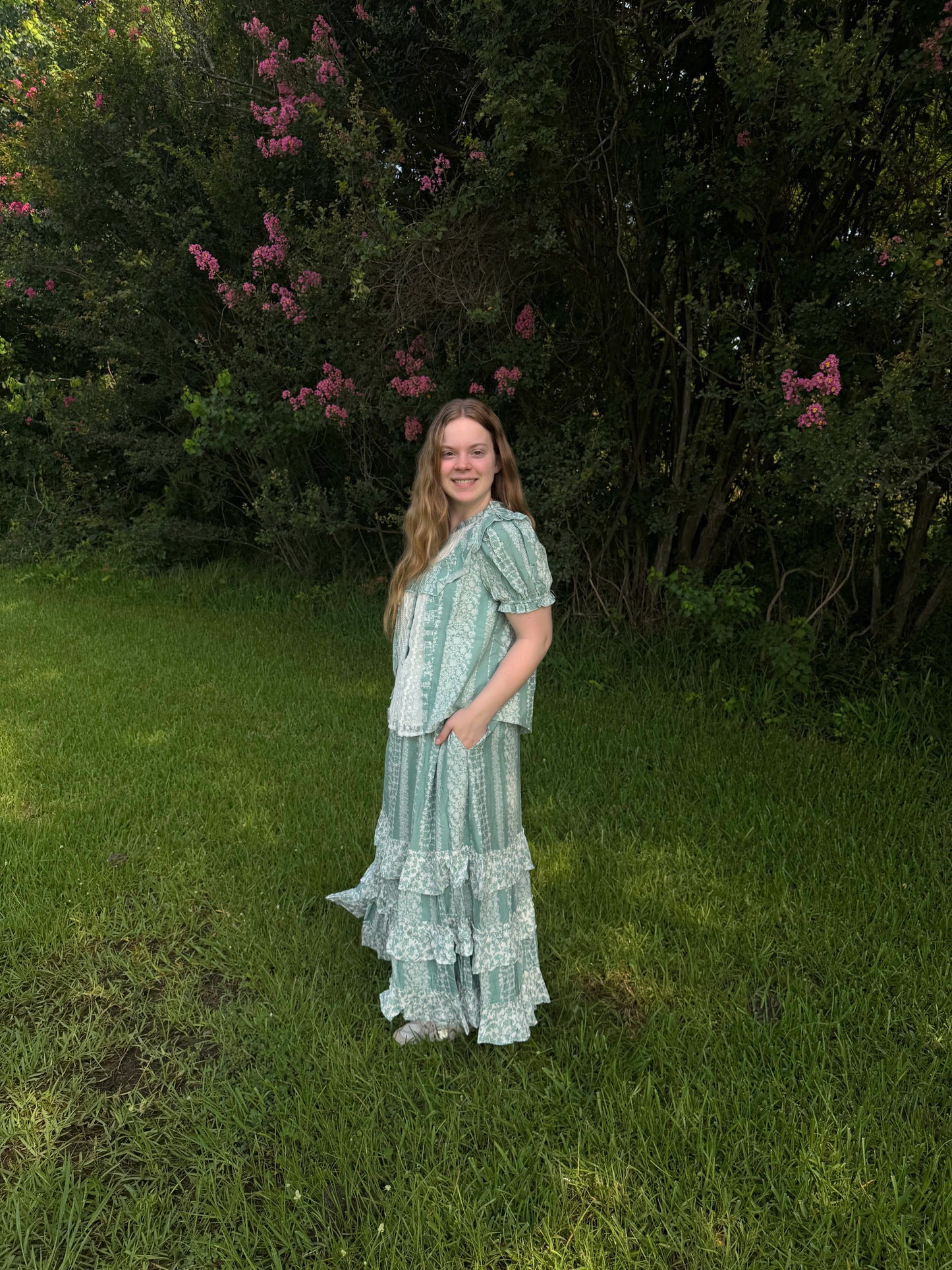 Mixed Print Tiered Maxi Skirt