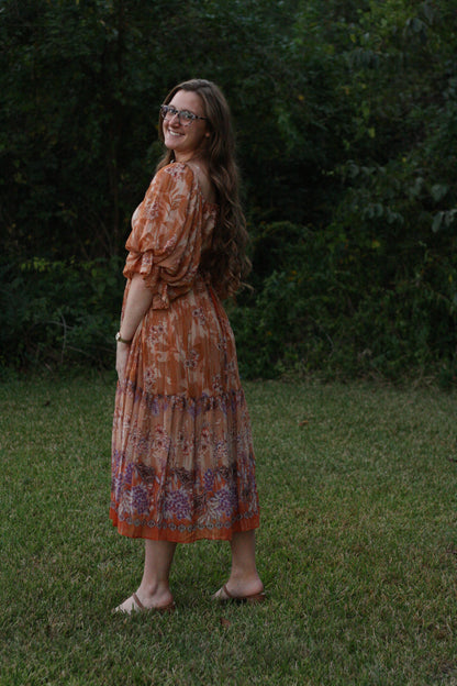 Puff Sleeve Floral Midi