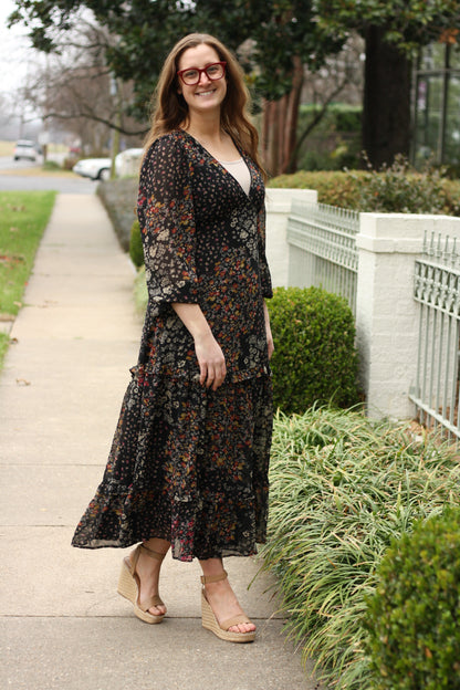 V-Neck Ruffled Tiered Maxi