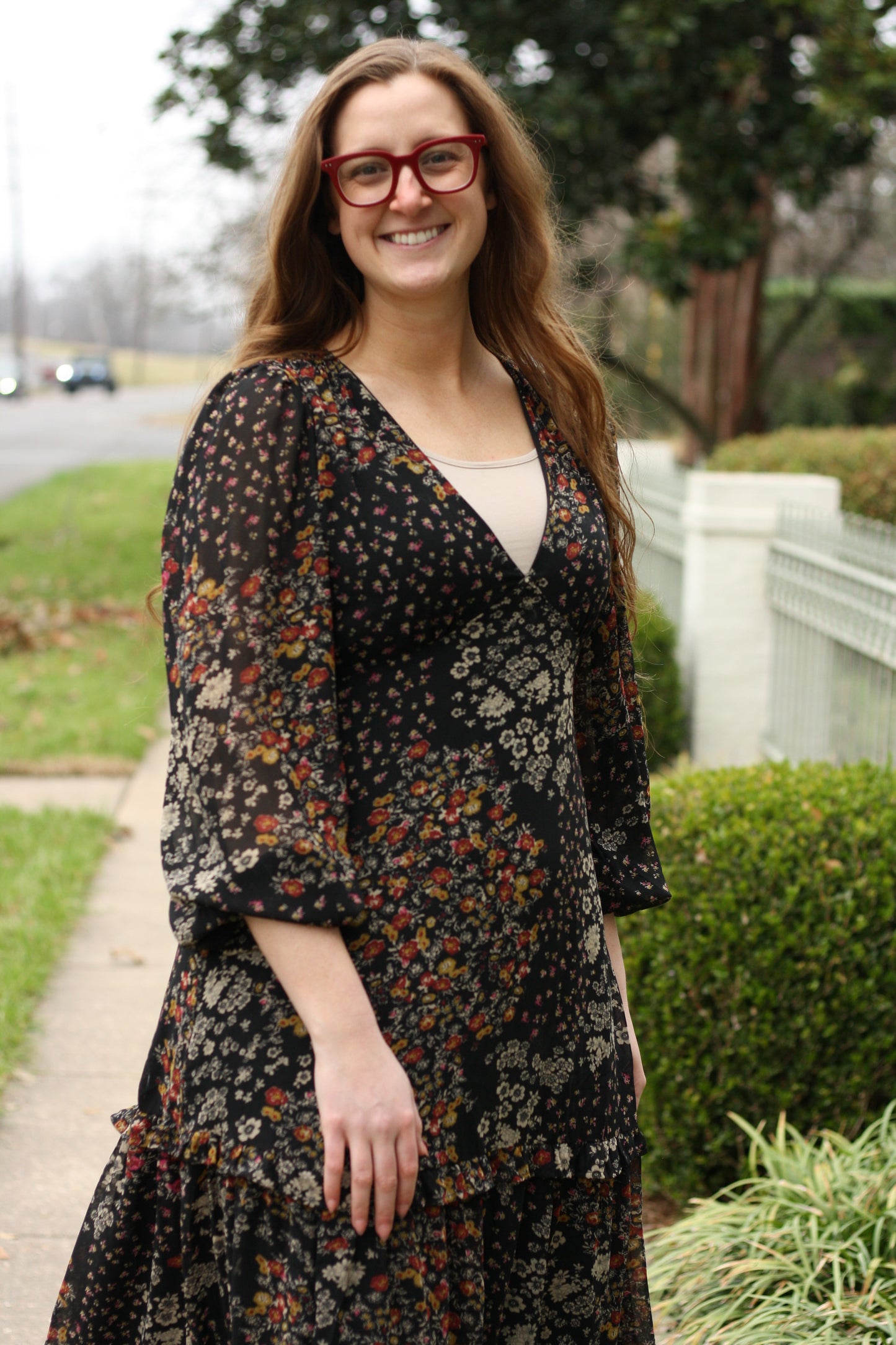 V-Neck Ruffled Tiered Maxi