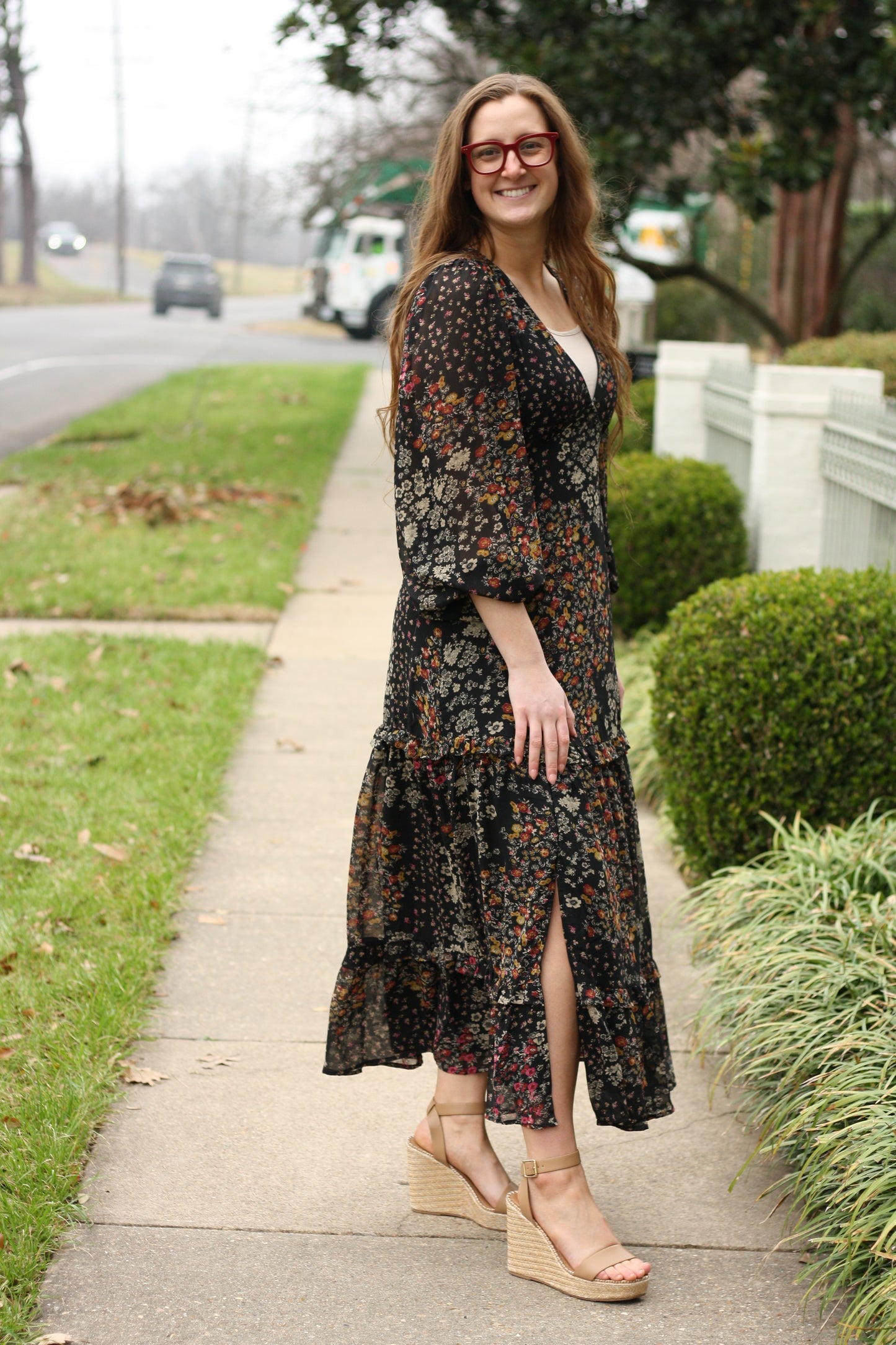 V-Neck Ruffled Tiered Maxi