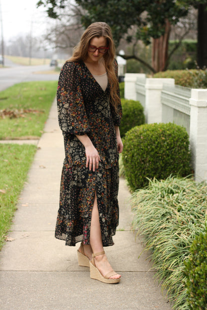 V-Neck Ruffled Tiered Maxi