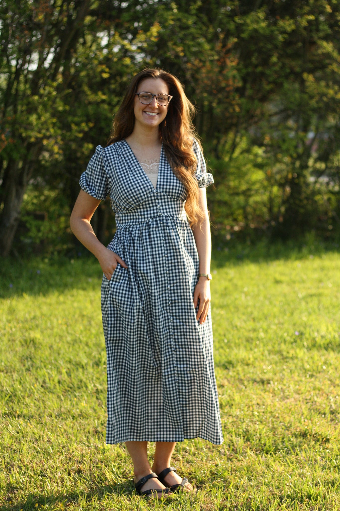 Gingham Puff Sleeve Midi