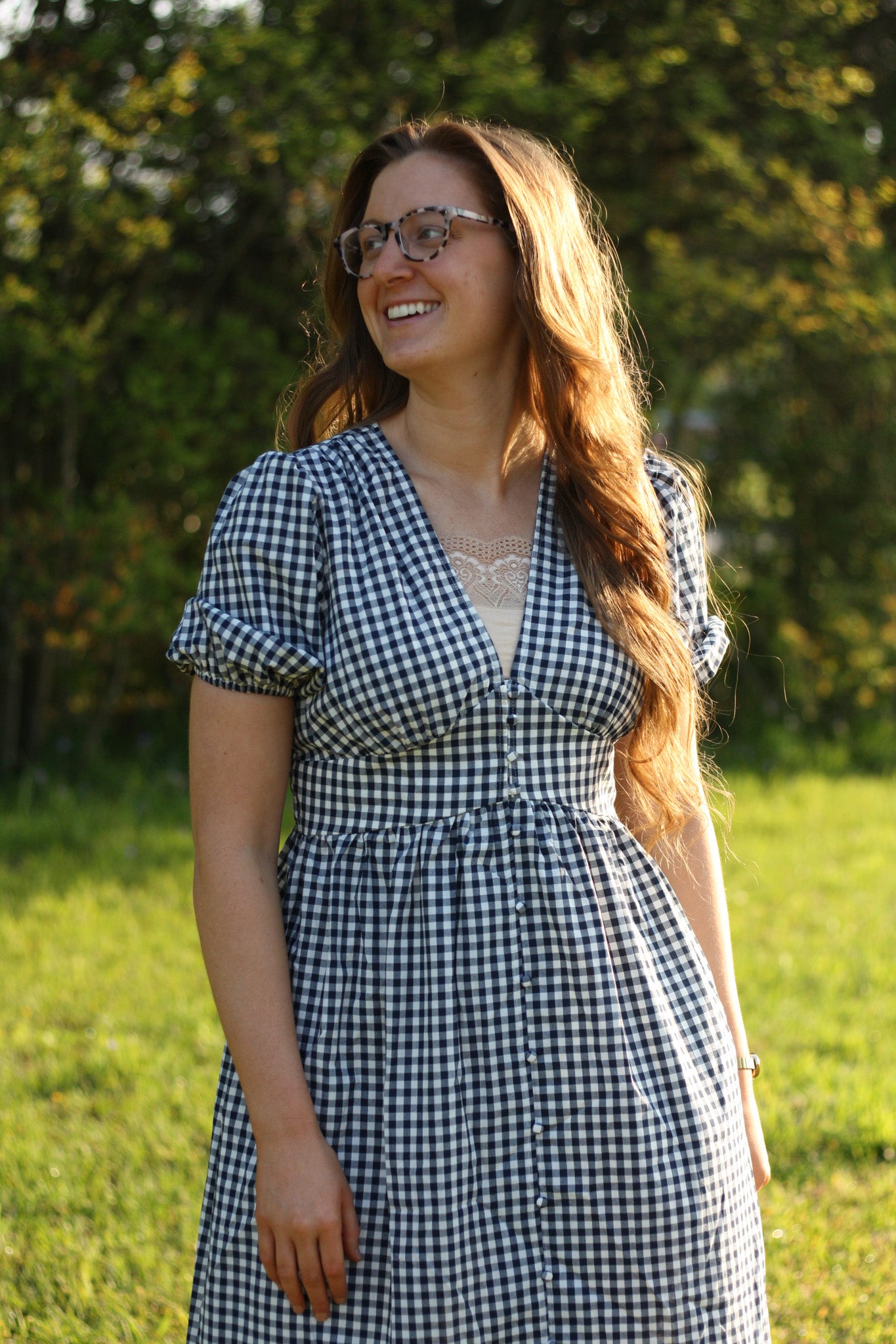 Gingham Puff Sleeve Midi