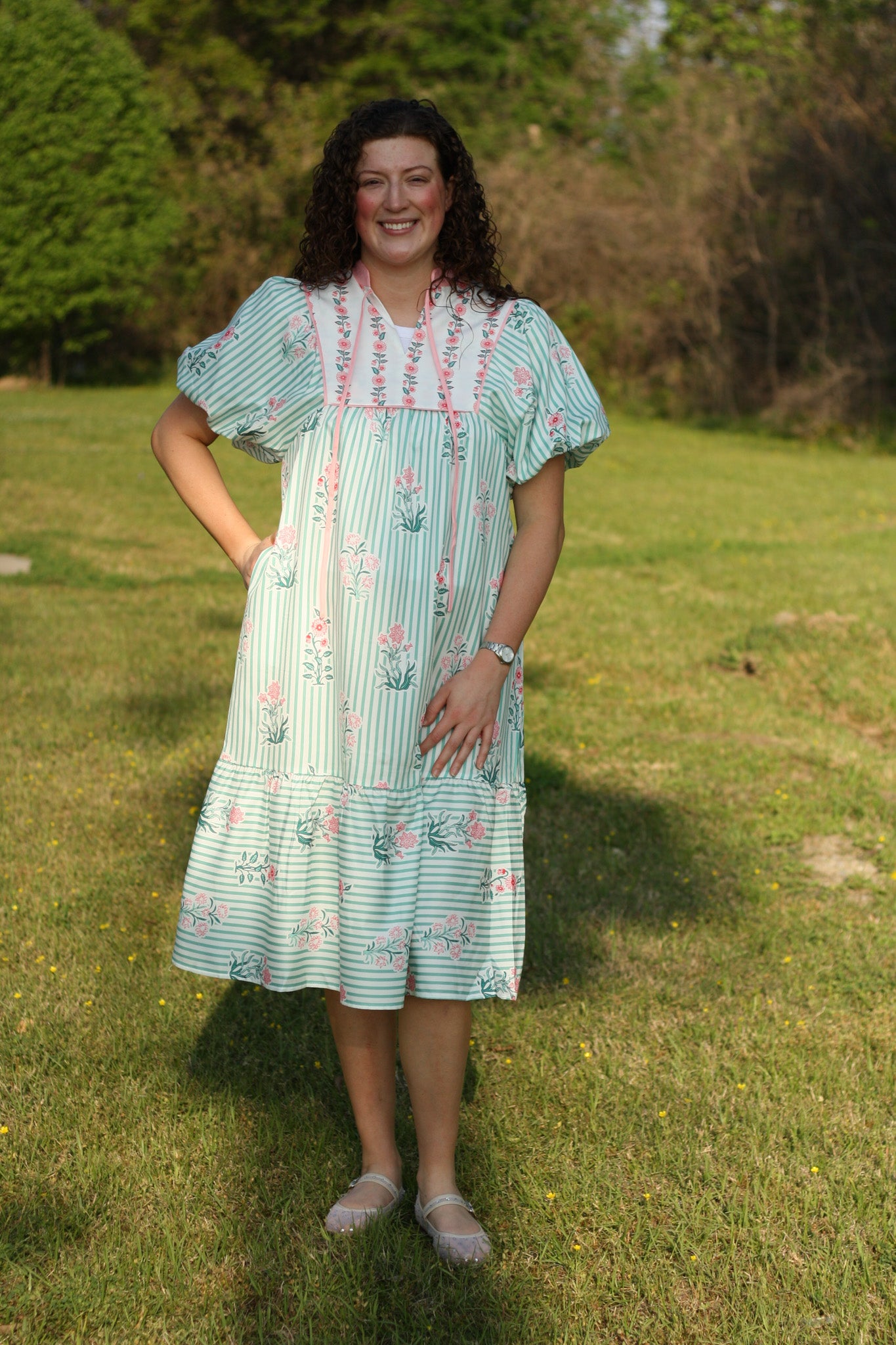 Floral Striped Midi Dress