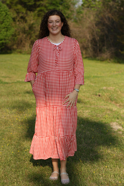 Gingham Tiered Midi Dress