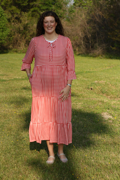 Gingham Tiered Midi Dress
