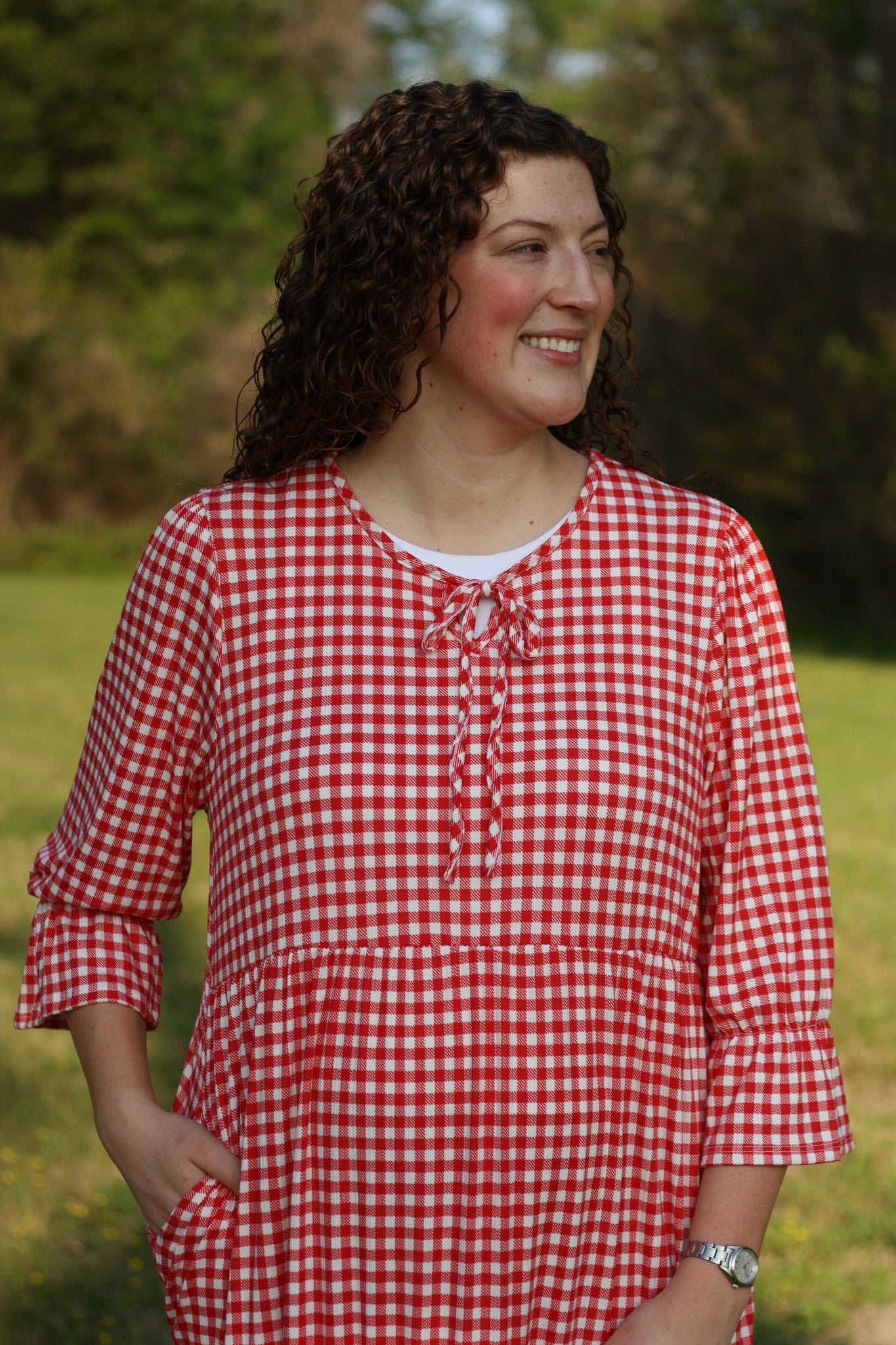 Gingham Tiered Midi Dress