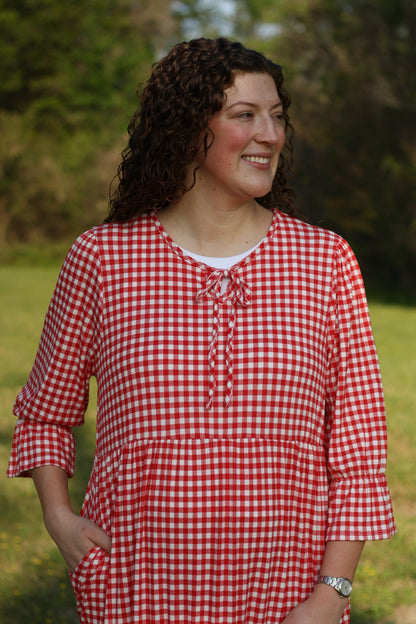 Gingham Tiered Midi Dress