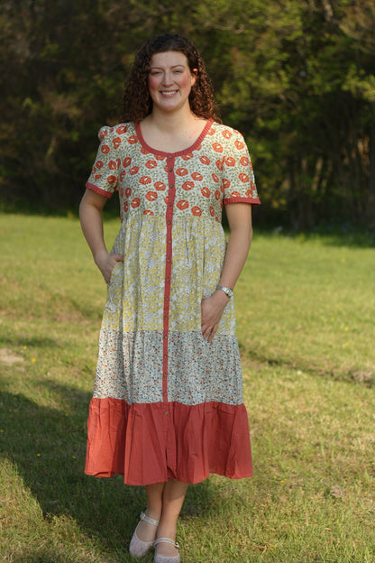 Mixed Printed Tiered Midi Dress