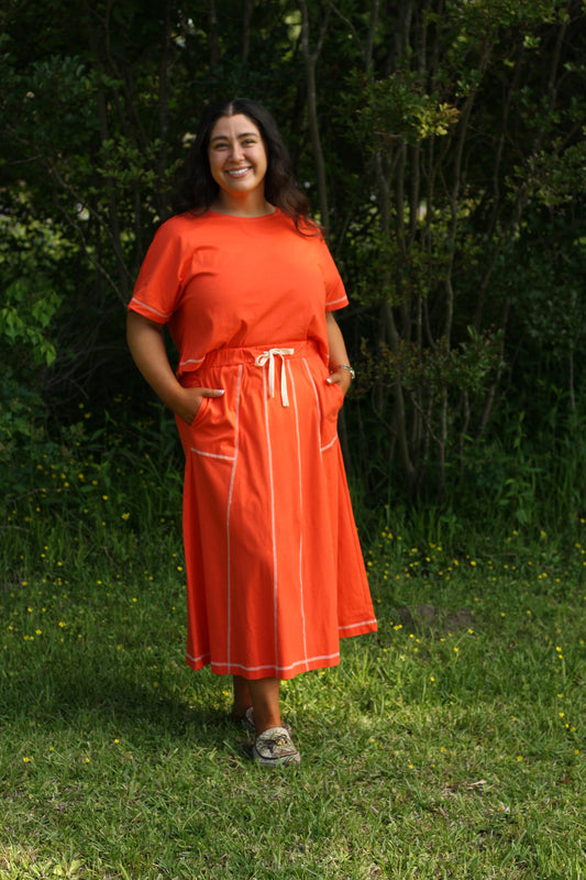 Stitch Detail Casual Skirt Set