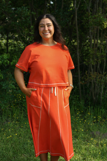 Stitch Detail Casual Skirt Set
