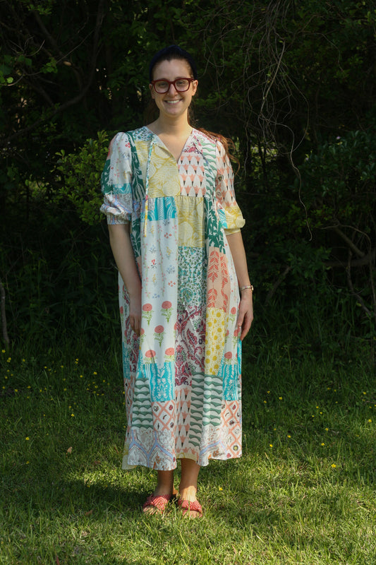 Patchwork Print Midi Dress