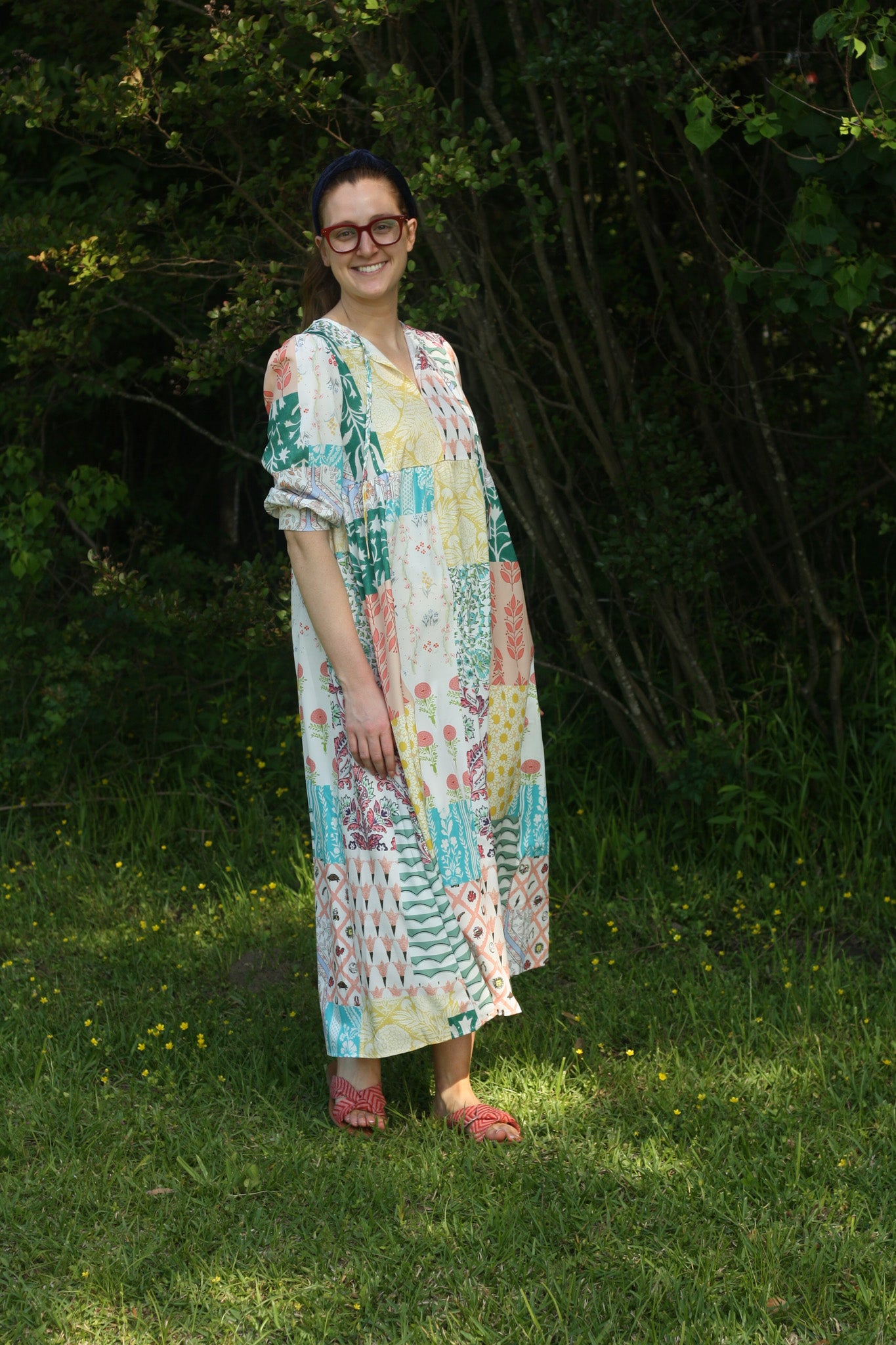 Patchwork Print Midi Dress