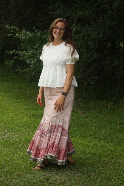 Tiered Multi Floral Maxi Skirt
