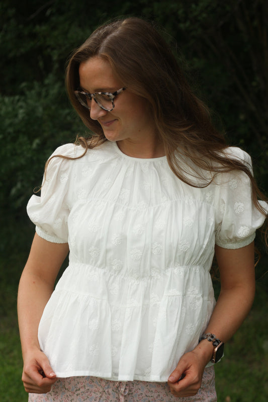 Embroidered Rose Peplum Blouse