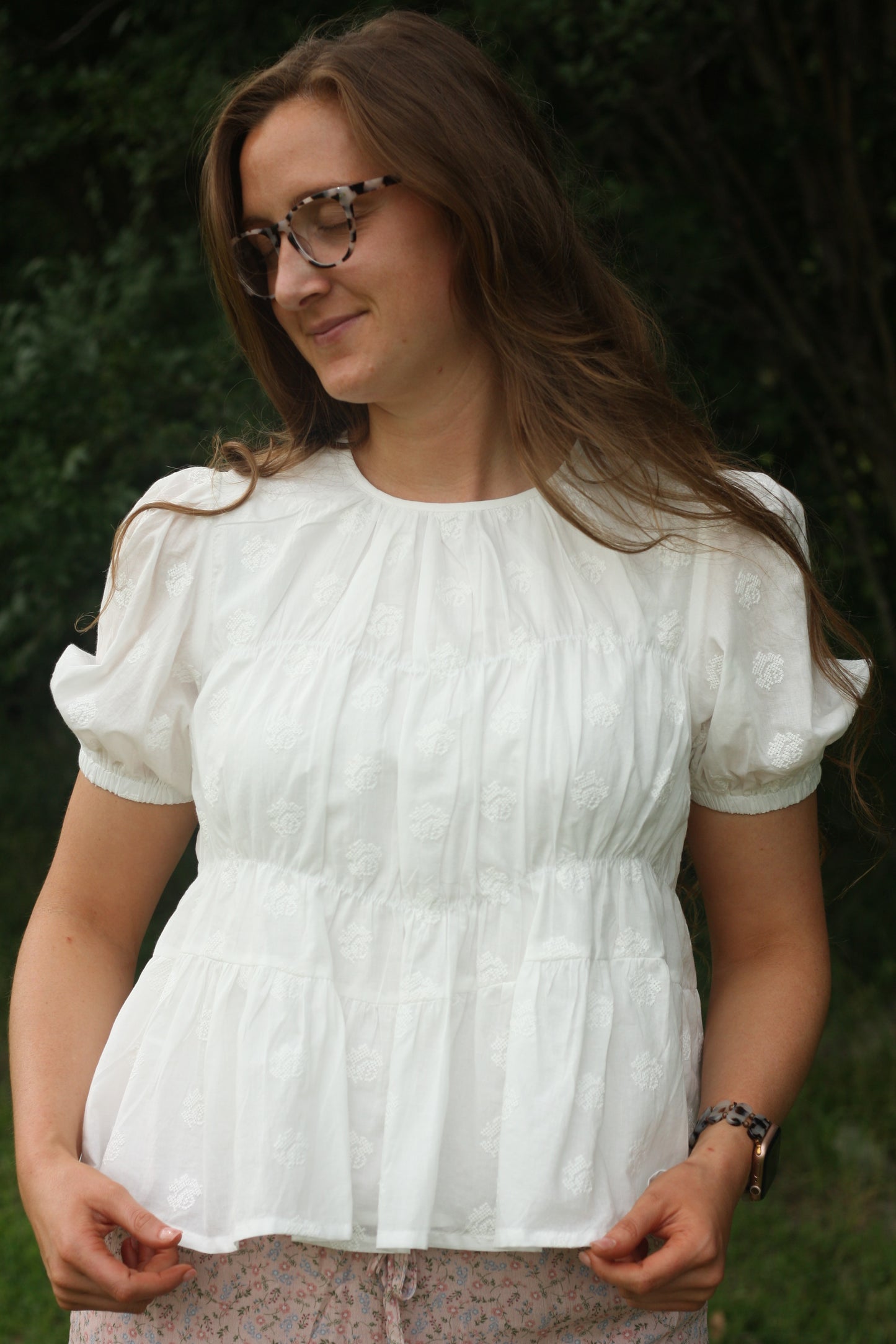 Embroidered Rose Peplum Blouse