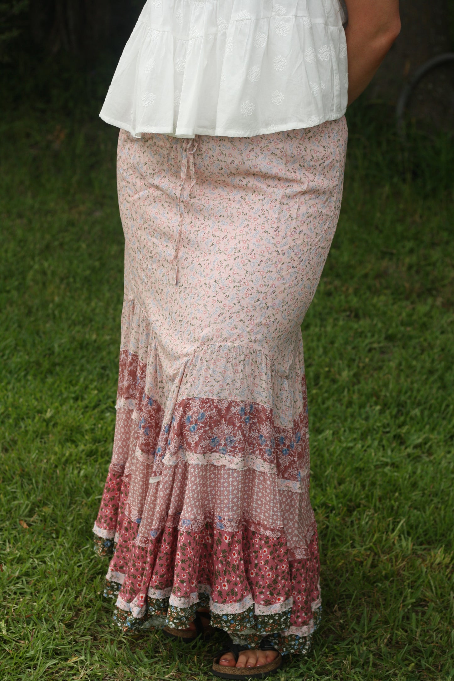 Tiered Multi Floral Maxi Skirt