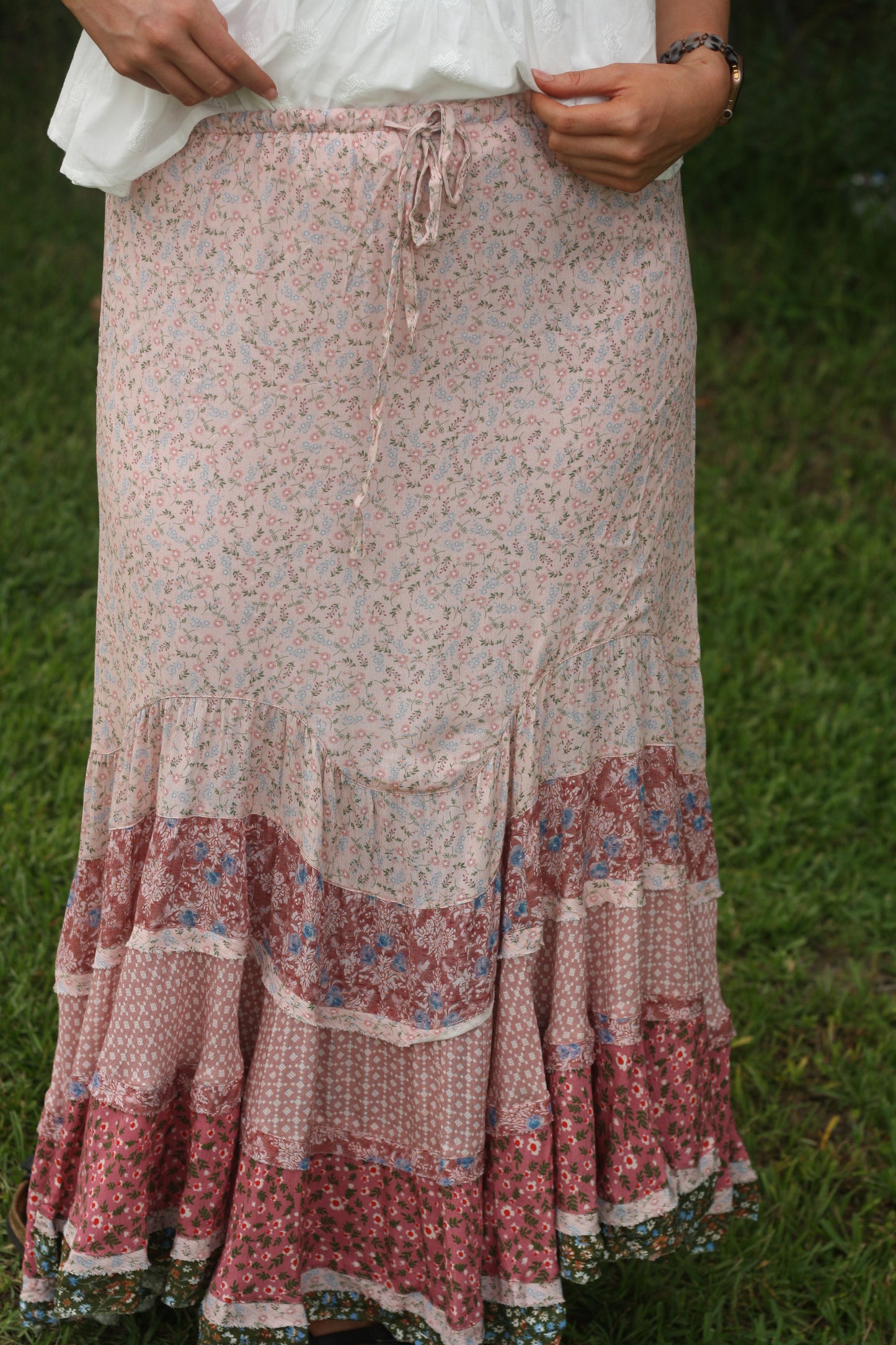 Tiered Multi Floral Maxi Skirt