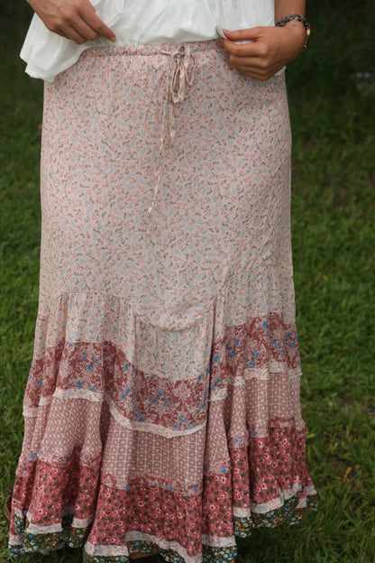 Tiered Multi Floral Maxi Skirt