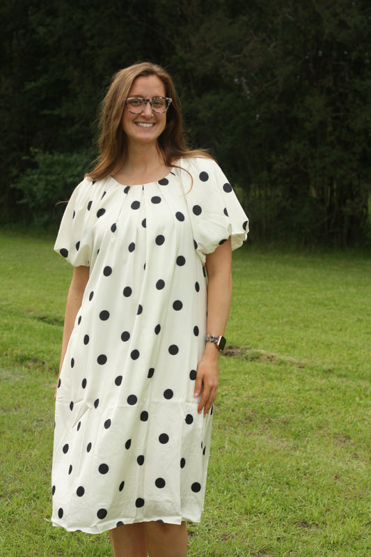 Polka Dot Puff Sleeve Midi Dress