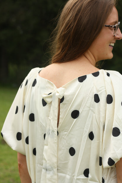 Polka Dot Puff Sleeve Midi Dress