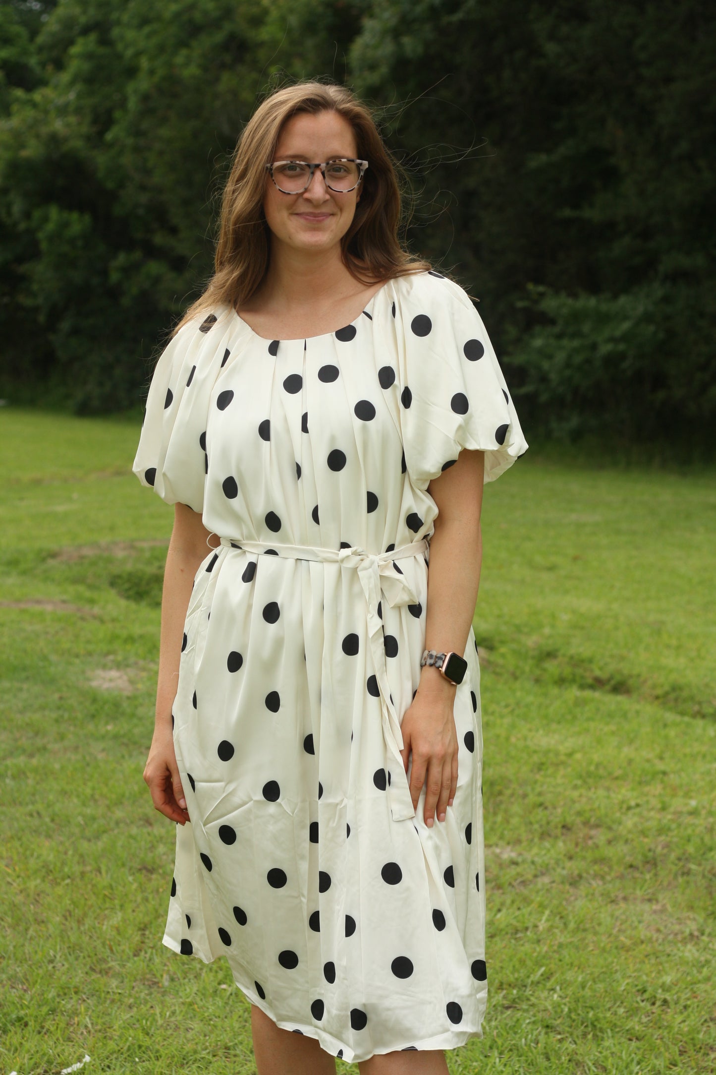 Polka Dot Puff Sleeve Midi Dress