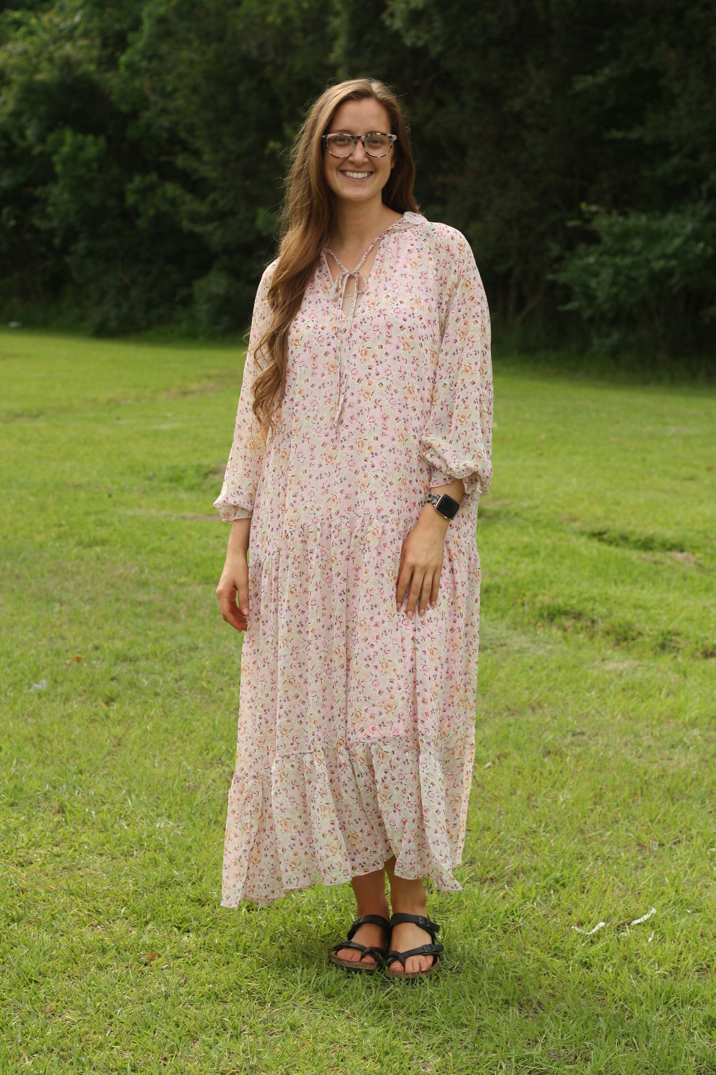 Boho Floral Chiffon Tiered Maxi Dress