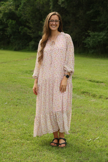 Boho Floral Chiffon Tiered Maxi Dress