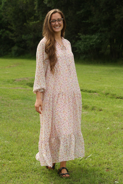 Boho Floral Chiffon Tiered Maxi Dress