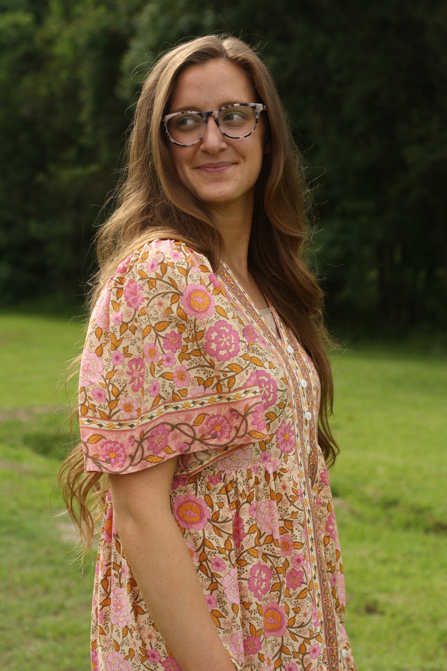 Vintage Boho Floral Midi Dress