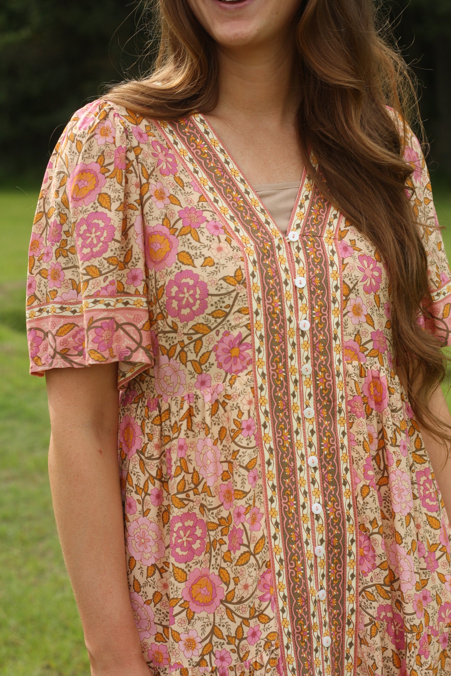 Vintage Boho Floral Midi Dress