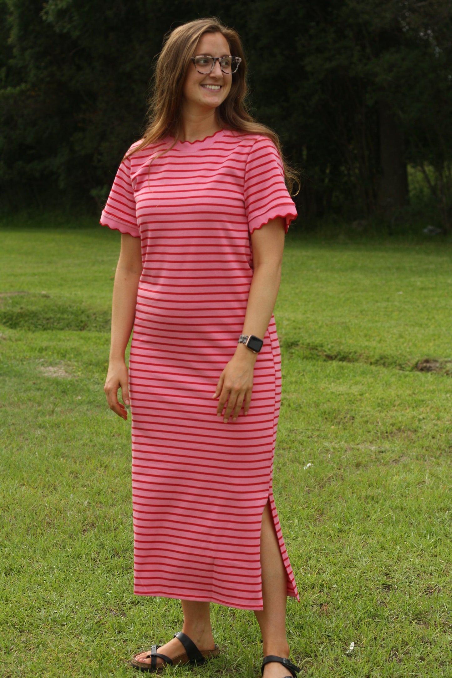 Scallop Trim Striped Maxi