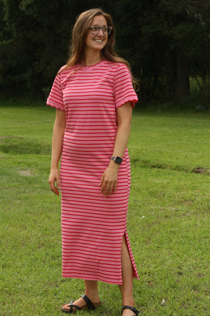 Scallop Trim Striped Maxi