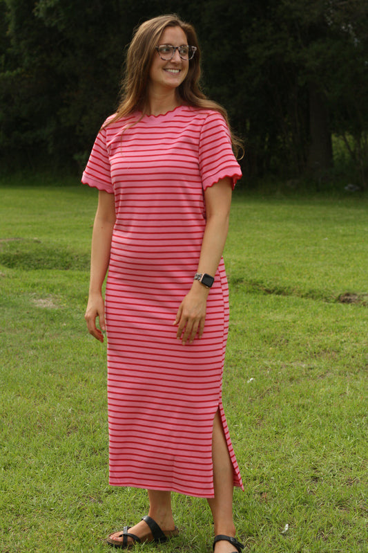 Scallop Trim Striped Maxi