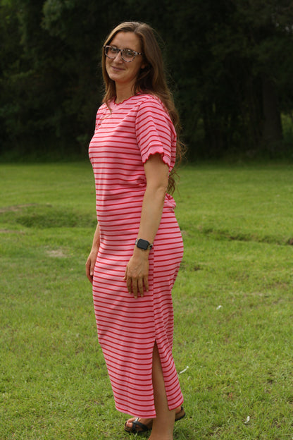 Scallop Trim Striped Maxi