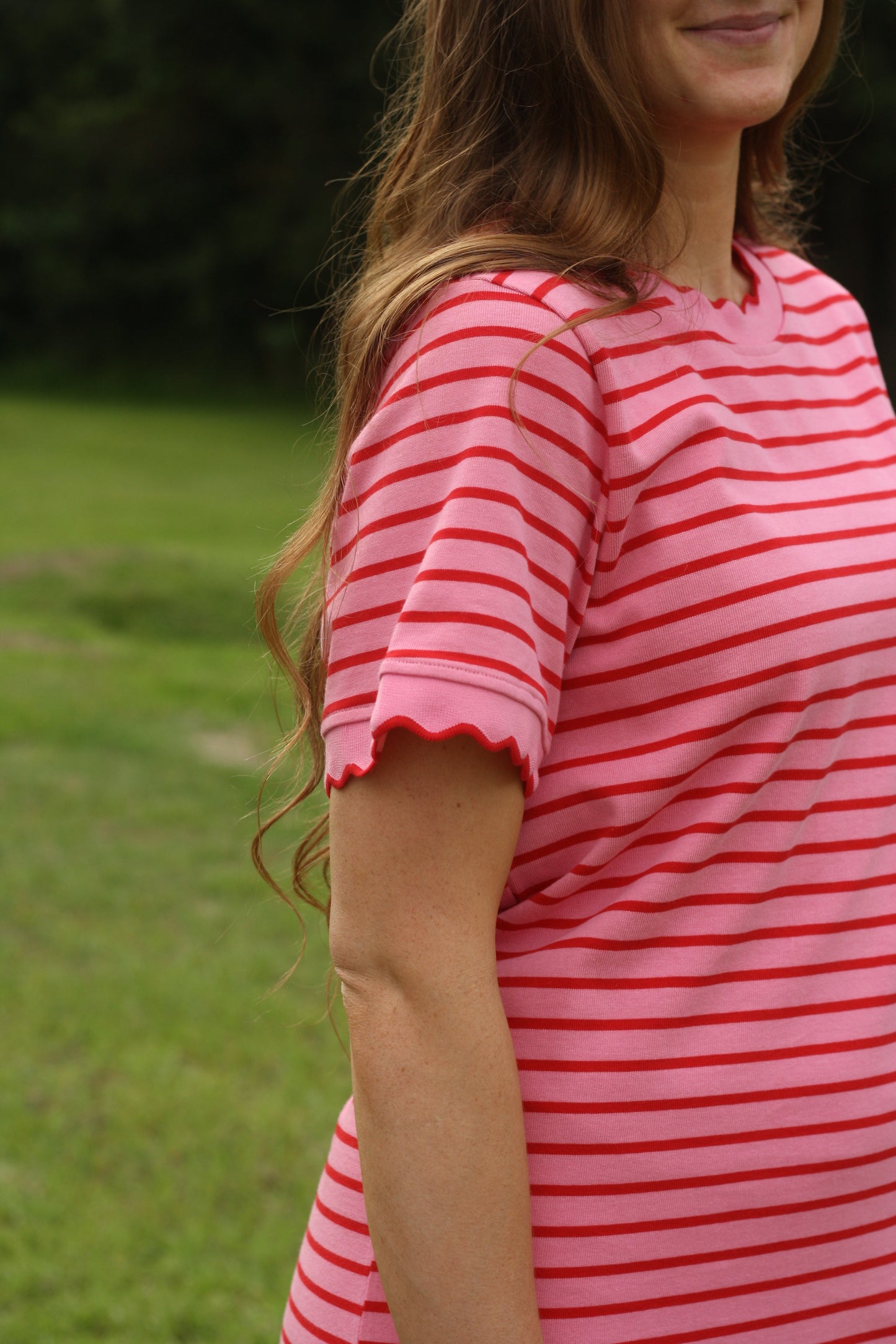 Scallop Trim Striped Maxi