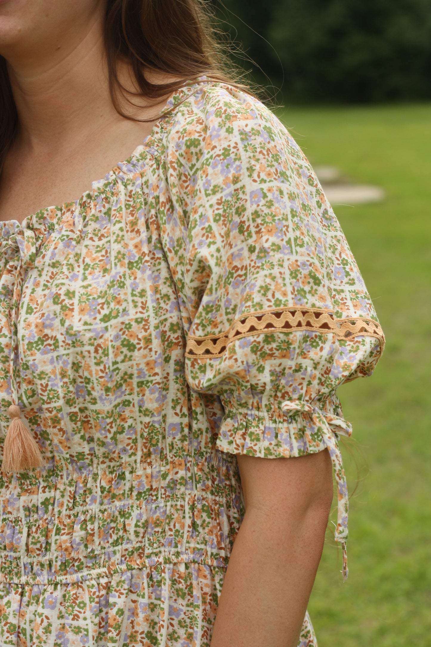 Puff Sleeve Printed Midi Dress
